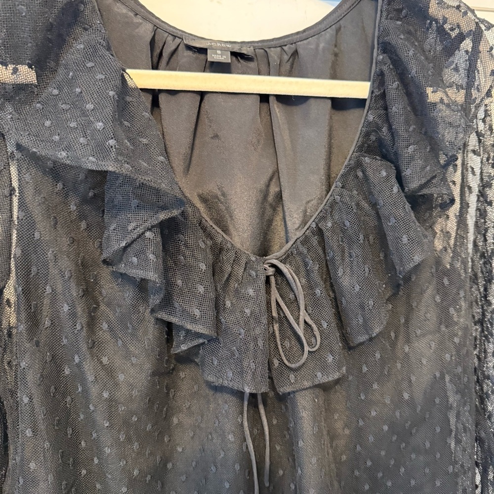 J.Crew | Ruffleneck Sheer Top in Clip Dot balloon sleeves vneck Size small - Picture 7 of 10